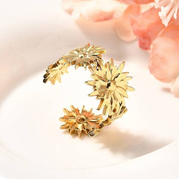 Flower 201 Stainless Steel Open Cuff Ring for Women
