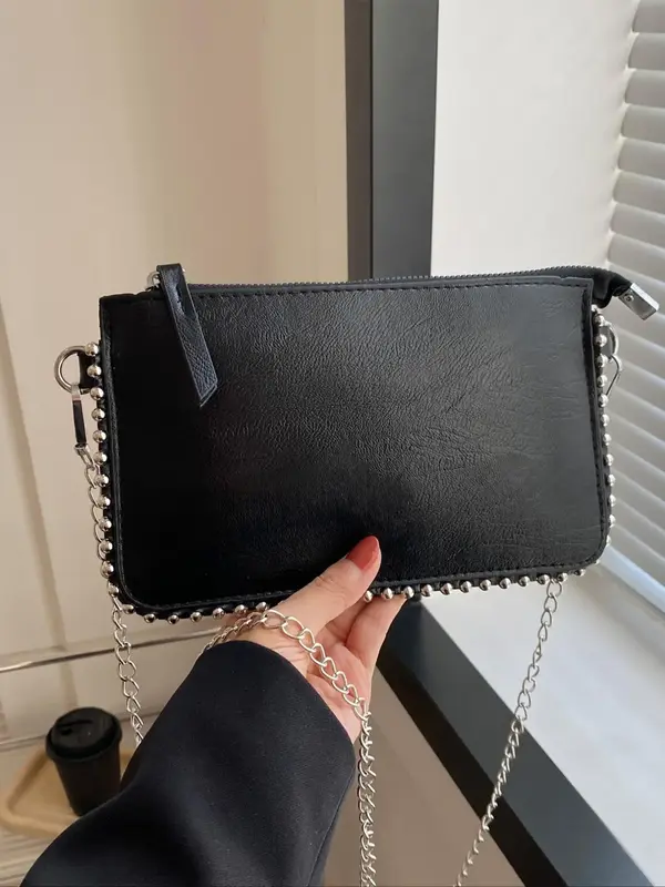 Women's Studded Decorated Crossbody Bag, Fashionable Solid Color Shoulder Bag for Daily Used, Casual Trendy Versatile High-qu...