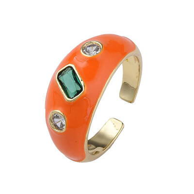 Cubic Zirconia Open Cuff Ring with Enamel