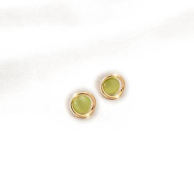 Round Alloy Cat Eye Stud Earrings for Women