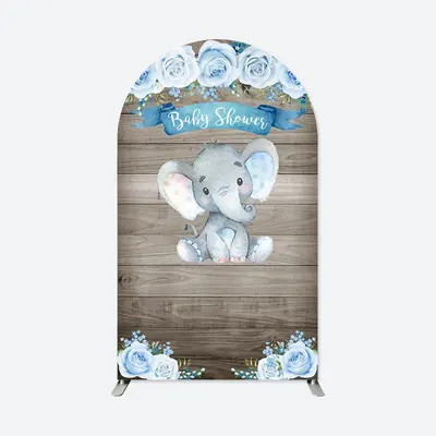 Aperturee Blue Floral Elephant Wooden Baby Shower Arch Backdrop | Round Arch Backdrop Cover | Circle Arch Backdrop Diy | Wedd...