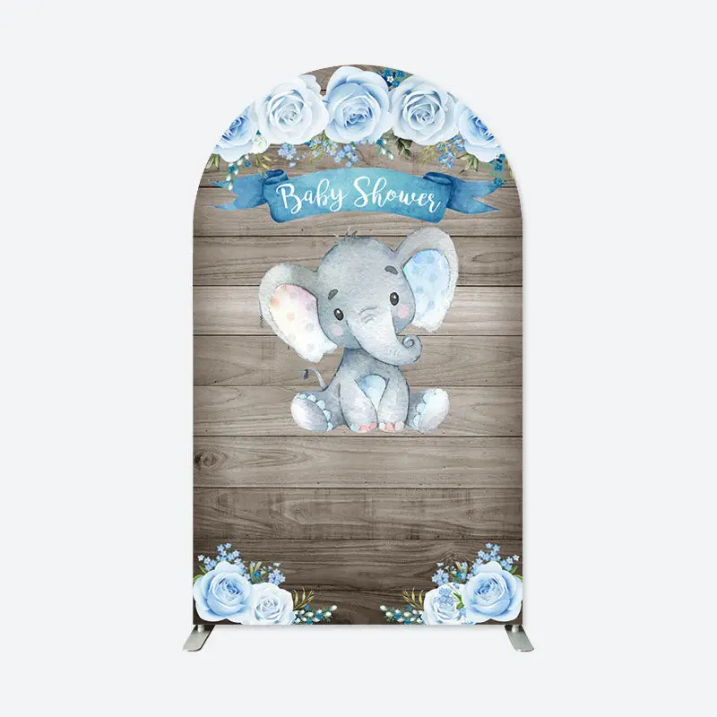 Aperturee Blue Floral Elephant Wooden Baby Shower Arch Backdrop | Round Arch Backdrop Cover | Circle Arch Backdrop Diy | Wedd...