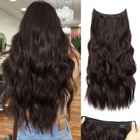 Vigorous Halo Hair Extensions with Transparent Wire Hairpieces for Women Long Wavy Secure Clips Synthetic Secret Hairpieces H...