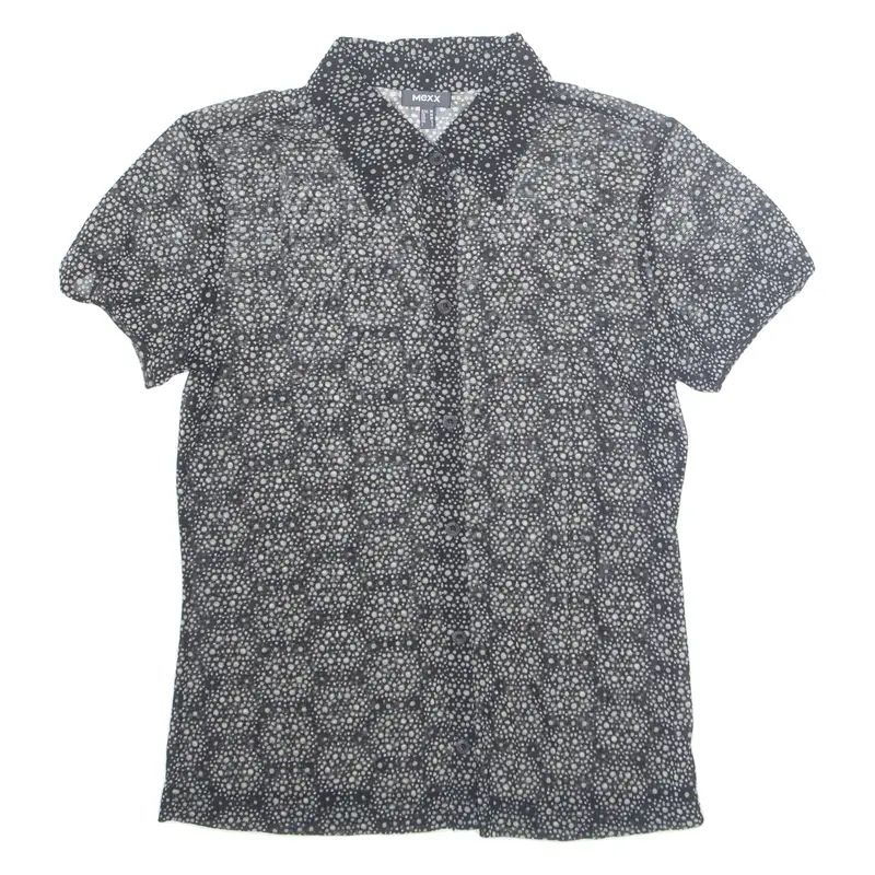 MEXX Sheer Womens Printed Shirt Black Collared Spotted M