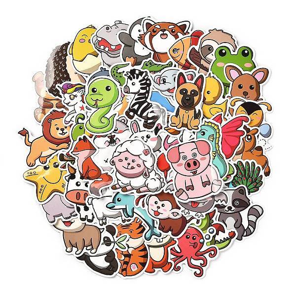 50 Pieces Cartoon Animal Graffiti Waterproof Paper Stickers