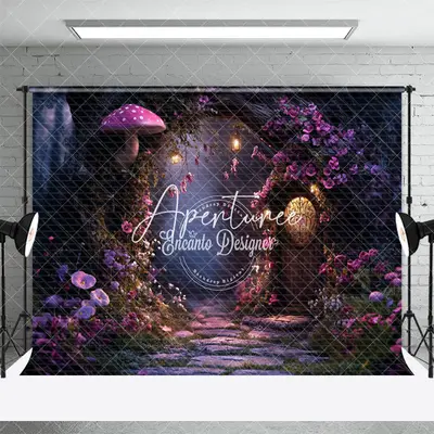 Aperturee Night Mushroom Magical Forest Stone Path Backdrop, 3X2FT(1MX0.6M), 14 USD, forest backdrops, ENHD2J23-M