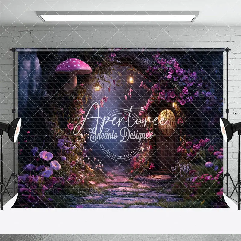 Aperturee Night Mushroom Magical Forest Stone Path Backdrop, 3X2FT(1MX0.6M), 14 USD, forest backdrops, ENHD2J23-M