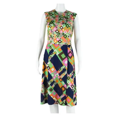 TRICOSA Womens A-Line Dress Blue 90s Diamond Sleeveless Midi S