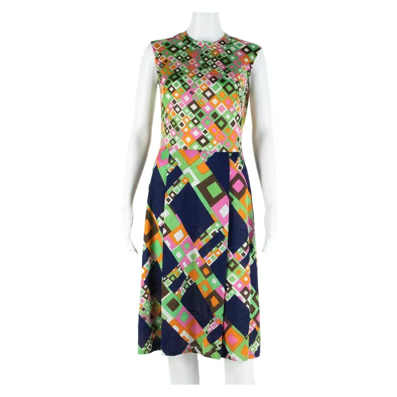 TRICOSA Womens A-Line Dress Blue 90s Diamond Sleeveless Midi S