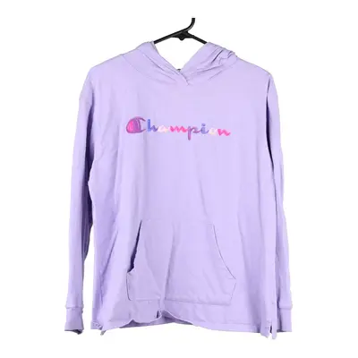 Champion Spellout Hoodie - Large Purple Cotton
