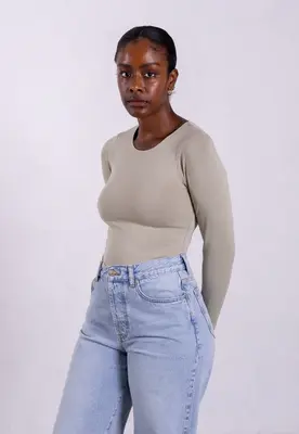 Organic Cotton Crew Long Sleeve T-Shirt, Sage Grey | Size: XS