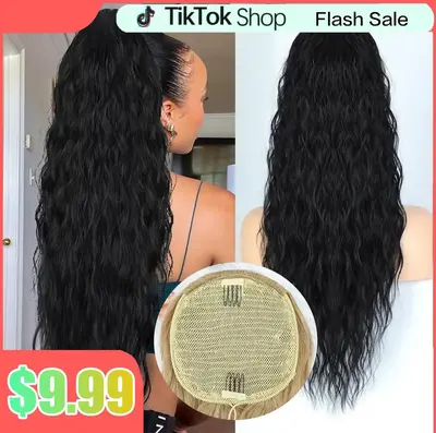 【Flash Sale】FallFreshness Drawstring Ponytail 26'' Long Wavy Hair Extension Synthetic for Black Women Daily Party Use Cur...