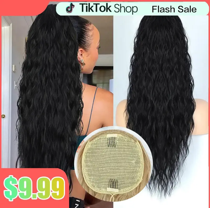 【Flash Sale】FallFreshness Drawstring Ponytail 26'' Long Wavy Hair Extension Synthetic for Black Women Daily Party Use Cur...