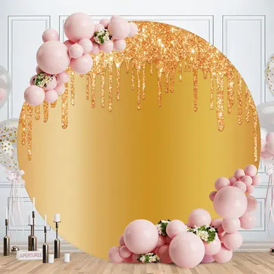 Aperturee Orange Mermaid Round Girls Birthday Backdrop | Round Party Backdrop | Circular Birthday Backdrop Cover | Round Back...