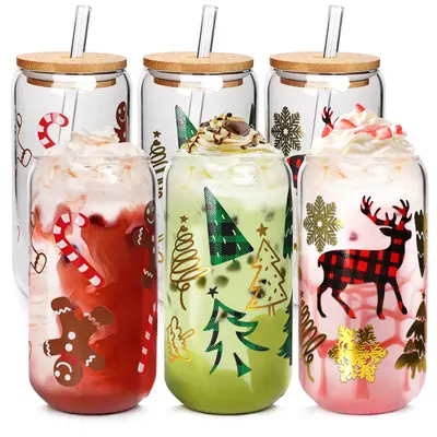 Mason Life Christmas Gifts for Women, 18OZ Christmas Cups Christmas Coffee Mugs Tumbler Glass Cups with Lids and Straws Color...