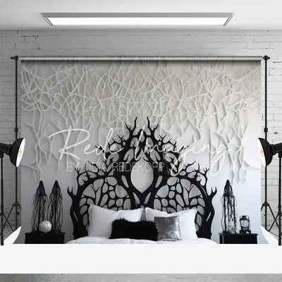 Black White Branch Headboard Photo Backdrop - Aperturee