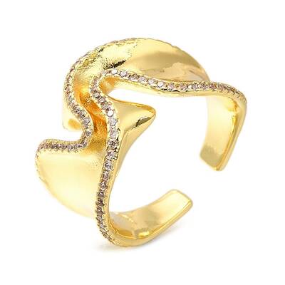 Rack Plating Brass Micro Pave Cubic Zirconia Open Cuff Rings for Women