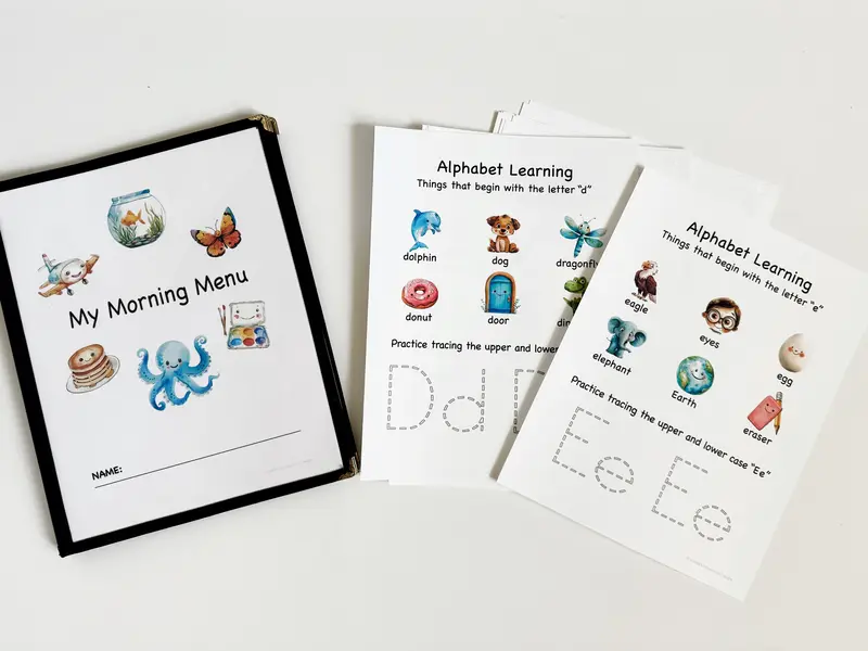 Personalized Toddler Morning Menu Bundle with 48 Activity Pages | Toddler Busy Book|Toddler Workbook|Homeschool Curriculum