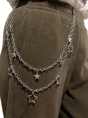 Elegant Star Detail Double Layered Chain Belt, Punk Retro Alloy Waist Chain, Hip-hop Rock Waist Chain, Fashion All-match Clot...