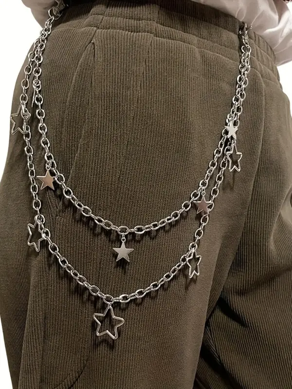Elegant Star Detail Double Layered Chain Belt, Punk Retro Alloy Waist Chain, Hip-hop Rock Waist Chain, Fashion All-match Clot...