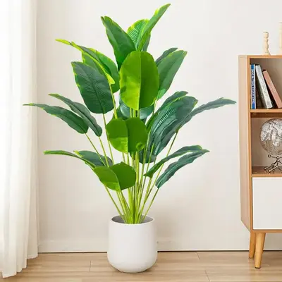 Artificial Banana Tree Leave without Pot for Room Decor, 1 Count Real Touch Fake Plant, Artificial Banana Plant for Home Gard...