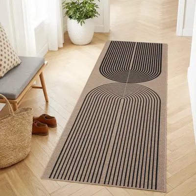 Garvee Modern Jute Runner Rug - Non-Slip, Washable, Arch Striped, mark Resistant, Non-Shedding Carpet for Entryway, Kitchen, ...