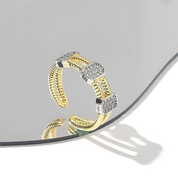 Brass Micro Pave Clear Cubic Zirconia Cuff Finger Rings for Women