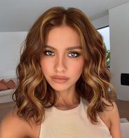 Effortlessbeauty Lace Front Wigs Short Wavy Wig for Women 14Inch Honey Blonde with Brown Highlight Curly Wavy Wigs Middle Par...