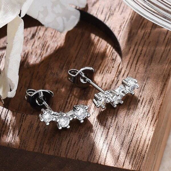 Brass Micro Pave Clear Cubic Zirconia Stud Earrings