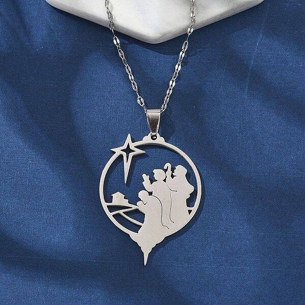 304 Stainless Steel Hollow Star with Prayer Pendant Necklaces for Ramadan & Eid Mubarak