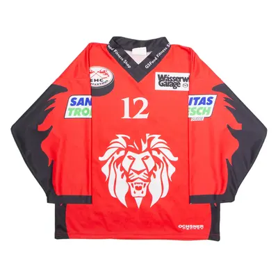 OCHSNER #12 Swiss Ice Hockey Boys Jersey Red 3/4 Sleeve V-Neck M
