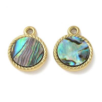 304 Stainless Steel Natural Paua Shell Pendants