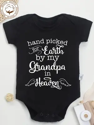 100% Cotton Baby Onesies Hand Picked For Earth By My Grandpa or Grandma In Heaven Letter Print Soft Versatile Round Neck Baby...