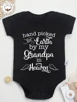 100% Cotton Baby Onesies Hand Picked For Earth By My Grandpa or Grandma In Heaven Letter Print Soft Versatile Round Neck Baby...
