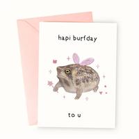 Cartoon Frog Pattern Birthday Greeting Card, 1 Count Thank You Card with Envelope, Small Business Supplies, Pastel Color Birt...