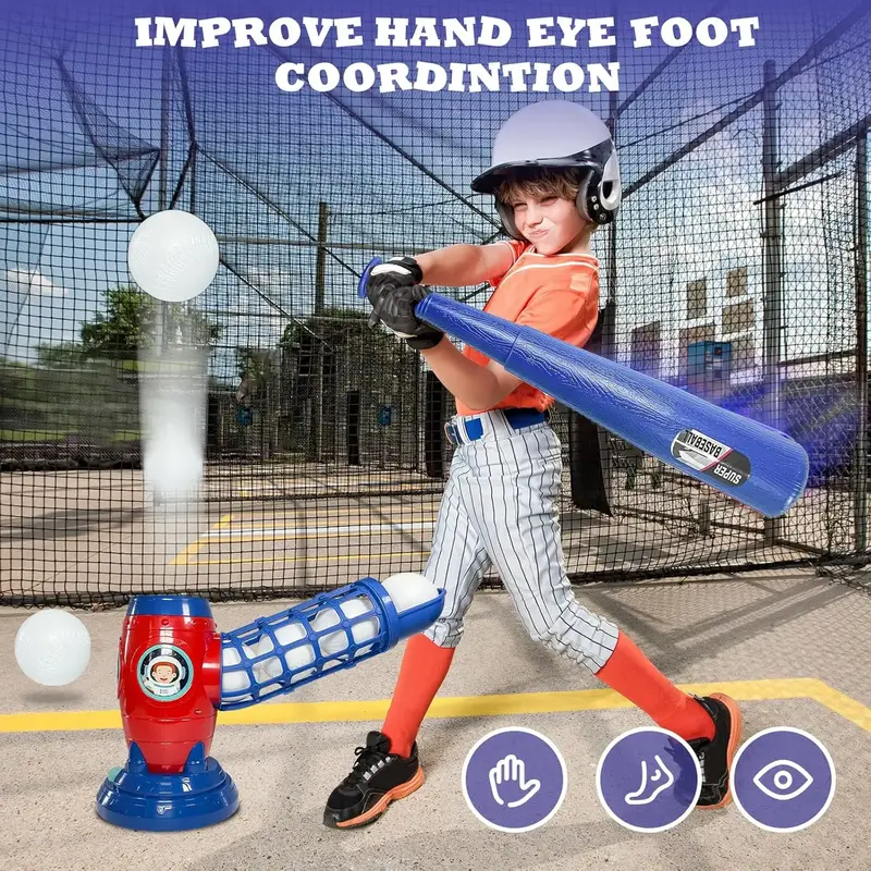 Pitching Machine-Auto Baseball Launcher for Kids w/Bat & 5 Balls – Backyard Sports Toy | Outdoor Birthday & Easter Gift for...