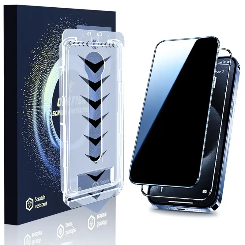 One Fish High Quality Black Gold Privacy Screen Protector Tempered Glass Shockproof Phone Protective Film For Samsung, iPhone...