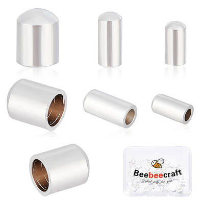Beebeecraft 90Pcs 3 Size Leather Cord Ends 925 Sterling Silver Plated Column End Caps 1.2/2/3mm Cord Terminators End Caps for...
