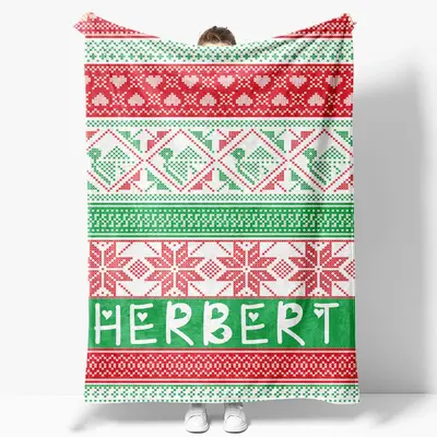 Aperturee Red Green Christmas Vibe Pattern Custom Name Blanket, 30x40in(76x102cm), 26 USD, name blankets, YZBD0O36-S