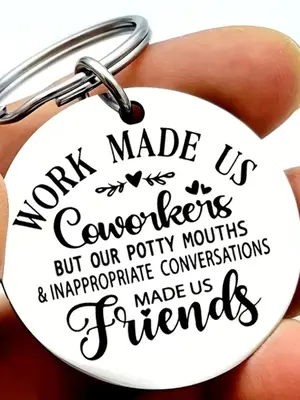 Letter Design Round Shaped Metal Keychain, Coworker Appreciation Slogan Design Stainless Steel Keychain, Fashion Accessories ...
