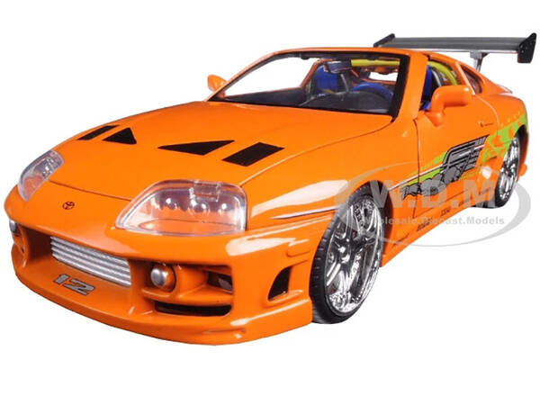 Brian's Toyota Supra Orange with Graphics Fast & Furious 25th Anniversary Series 1/24 Diecast Model Car by Jada