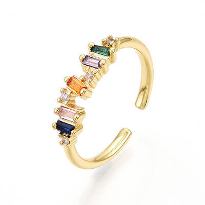 Brass Micro Pave Cubic Zirconia Cuff Rings for Women