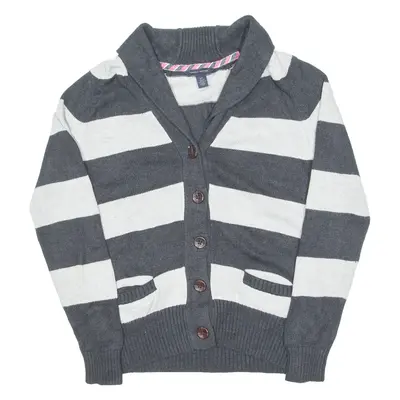 TOMMY HILFIGER Womens Patterned Cardigan Grey Striped Roll Neck Tight Knit S