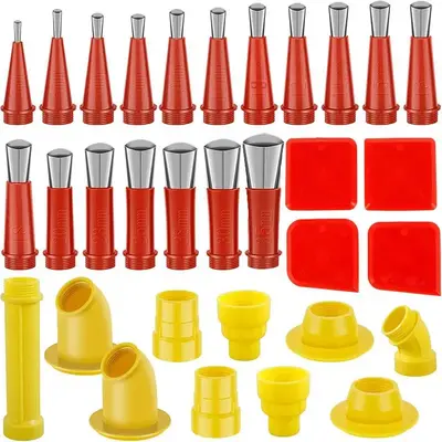 Caulking Finisher Kit, Universal Caulking Nozzle Set, Multi-size Caulking Tip Kit with Scraper and Base, Reusable Caulking Fi...