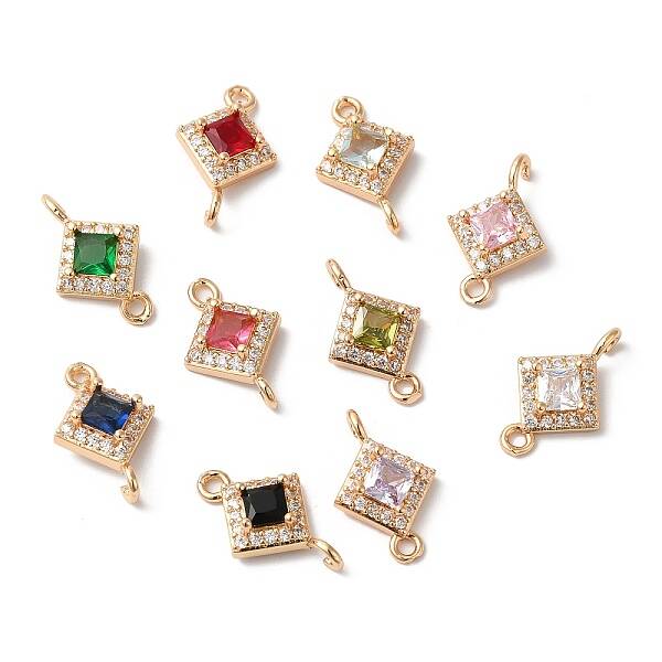 Brass Micro Pave Clear Cubic Zirconia Rhombus Links Connector Charms