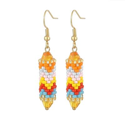 Glass Seed Braided Column Dangle Earrings