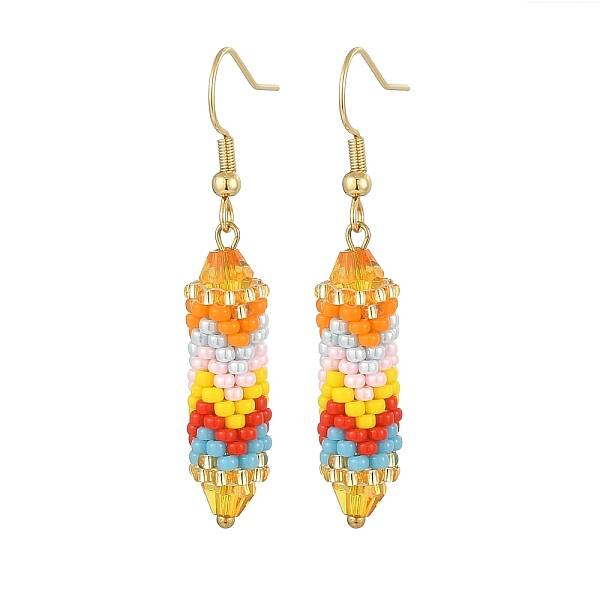 Glass Seed Braided Column Dangle Earrings