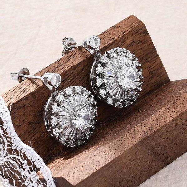Brass Micro Pave Clear Cubic Zirconia Stud Earrings