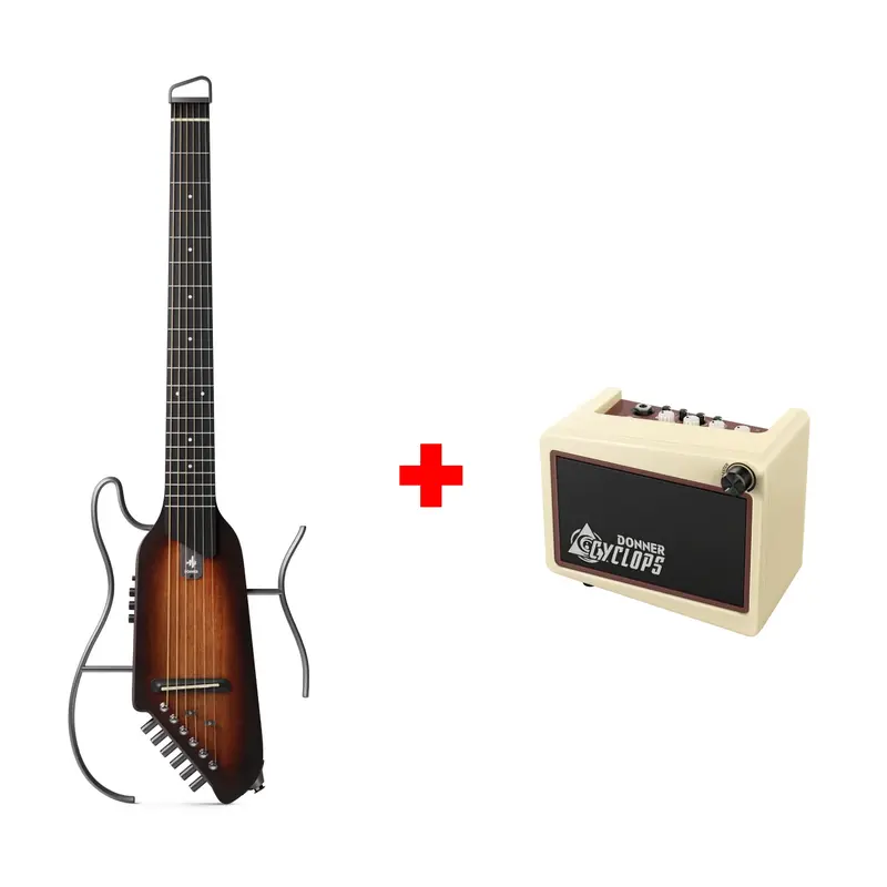Donner HUSH™ I Acoustic-Electric Travel Guitar - Mahogany Sunburst / Guitar+Cyclops Amplifier