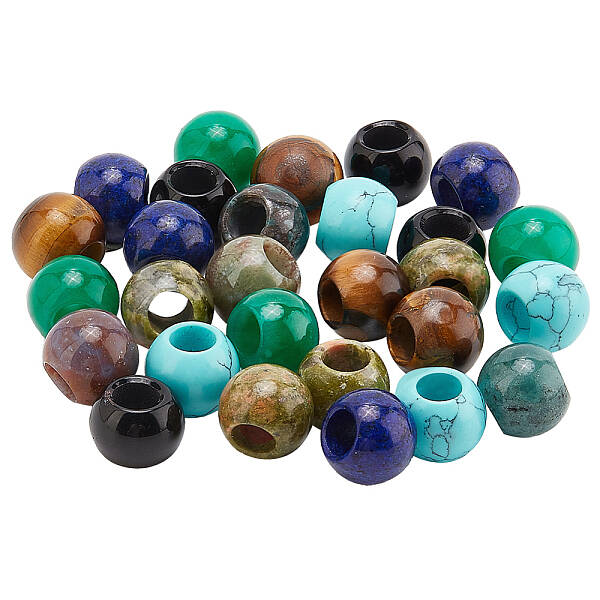 28Pcs 7 Styles Mixed Gemstone European Beads